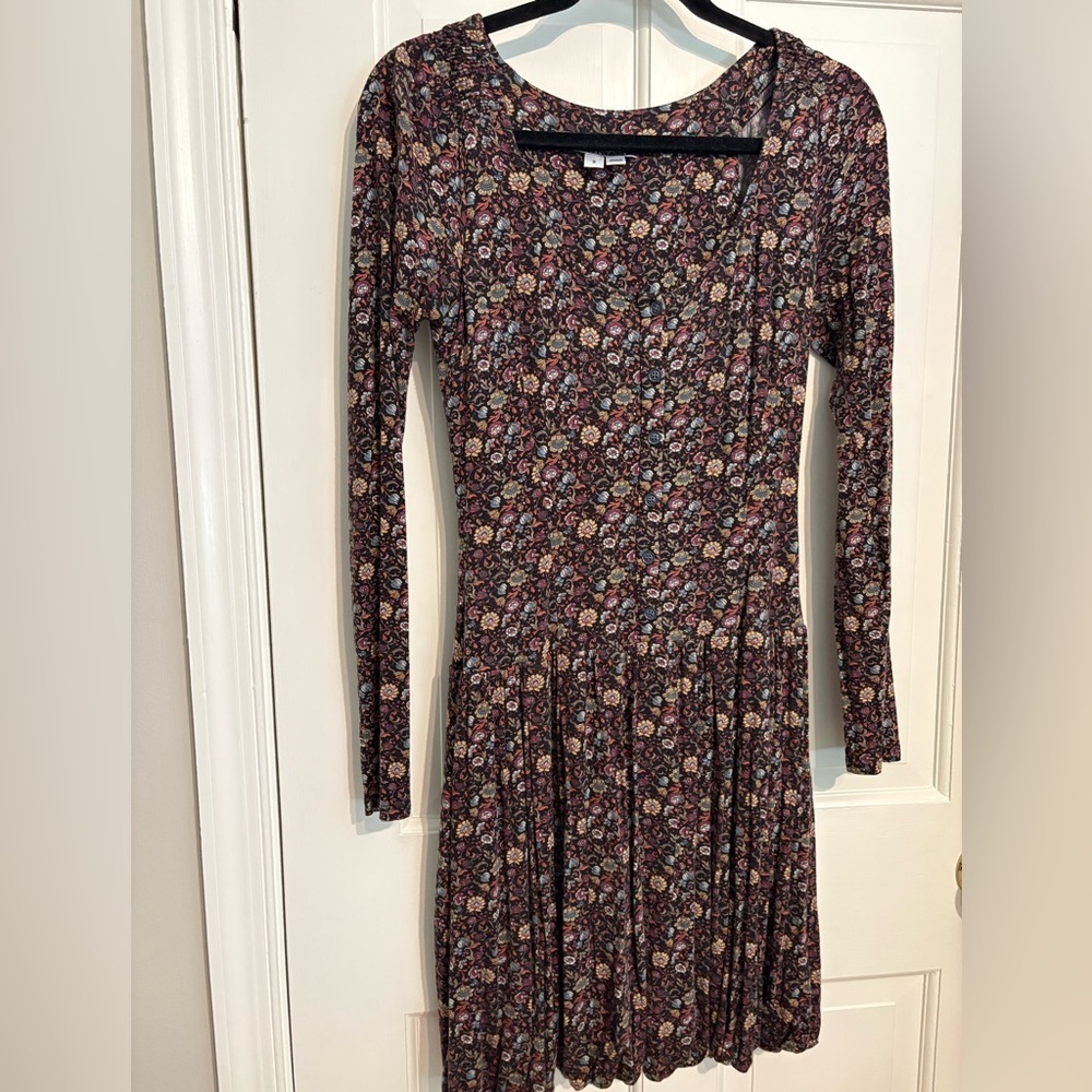 Peruvian Connection Multicolor Floral Long Sleeve Dress- size small - bubble hem